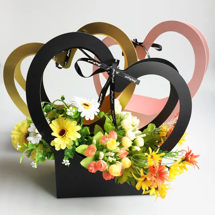 ZL umwelt freundliche herzförmige faltbare kleine Blumen arrangement Korb Hochzeit Blumen kasten mit Griff