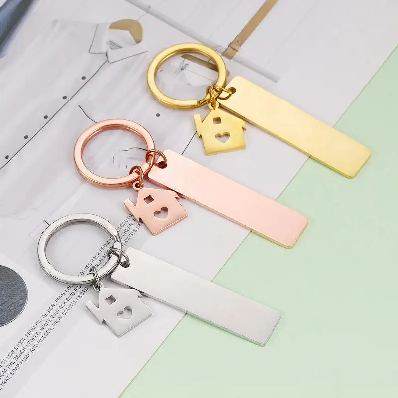 DIY Custom stainless steel House Rectangle Tag strip can be laser keychain For Engraving