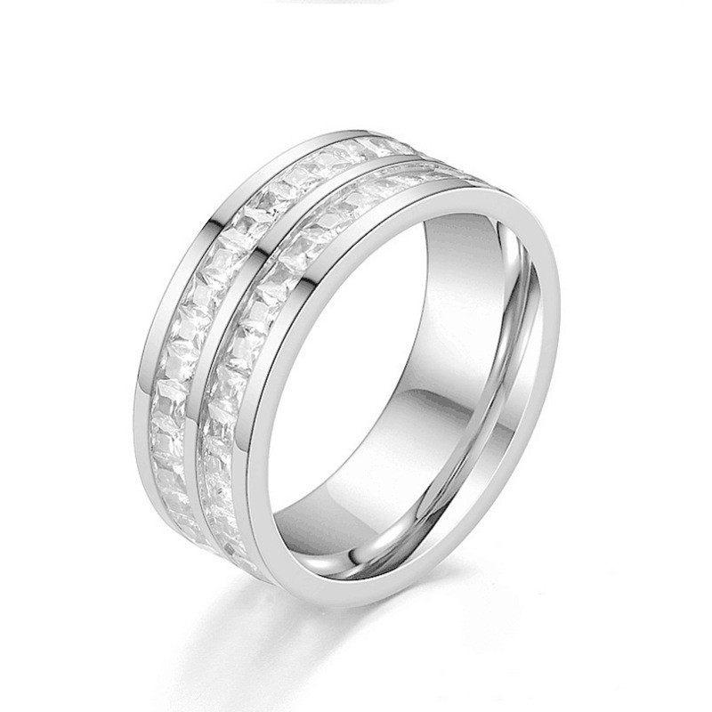 8MM - Double rangée de petits diamants carrés - Argent