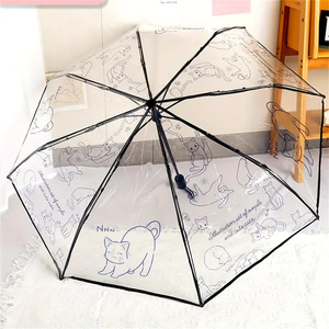 可爱汽车透明伞透明自动手动雨伞防风折叠户外手提伞 - Product Image 1