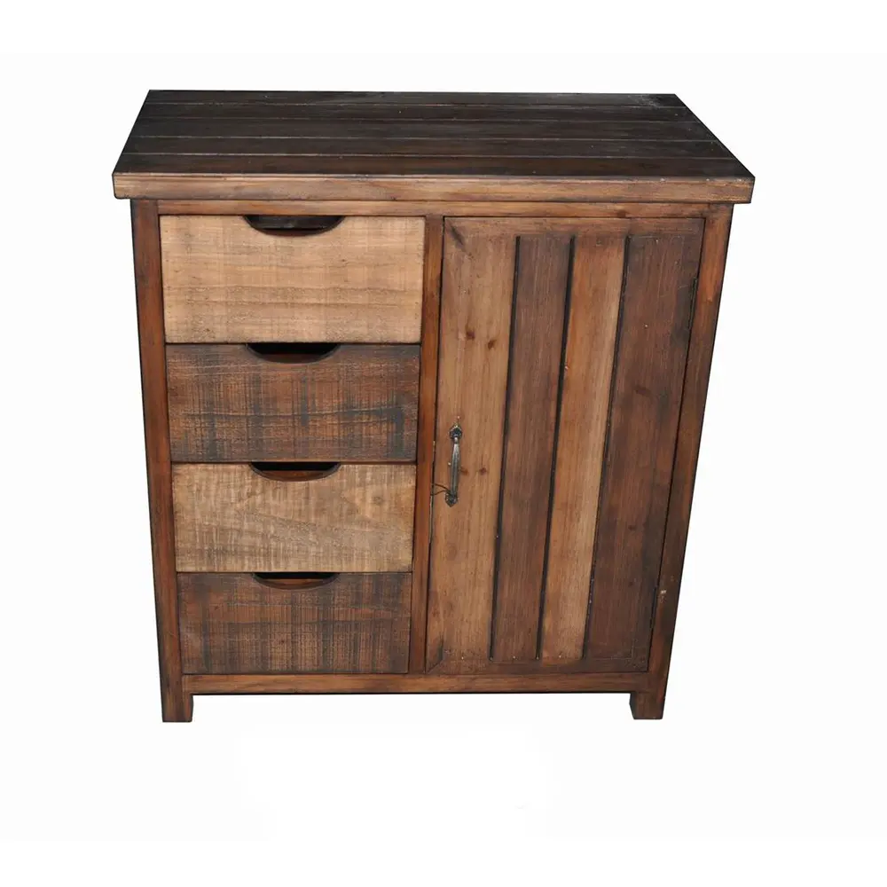 Mayco artesanal de madeira sólida, pequeno, quatro gavetas, porta única, armário