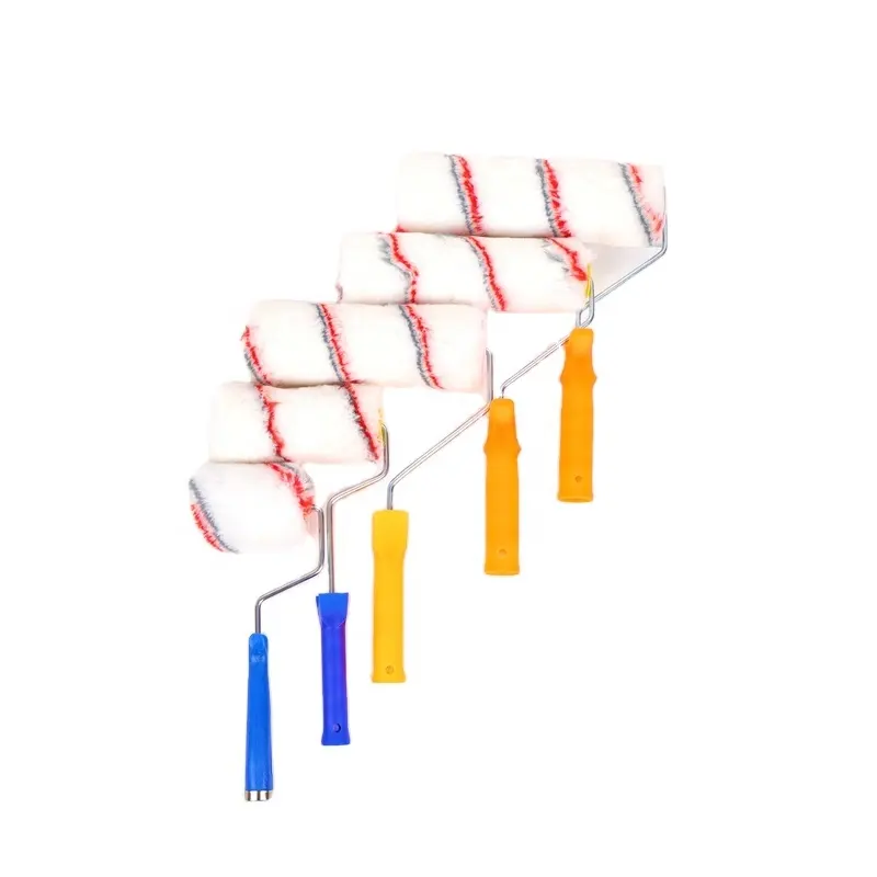 China 4 '6' 7 '9' 'Cubierta y cepillo de rodillo de pintura de rayas rojas y grises con piezas de soporte de mango de plástico naranja o azul