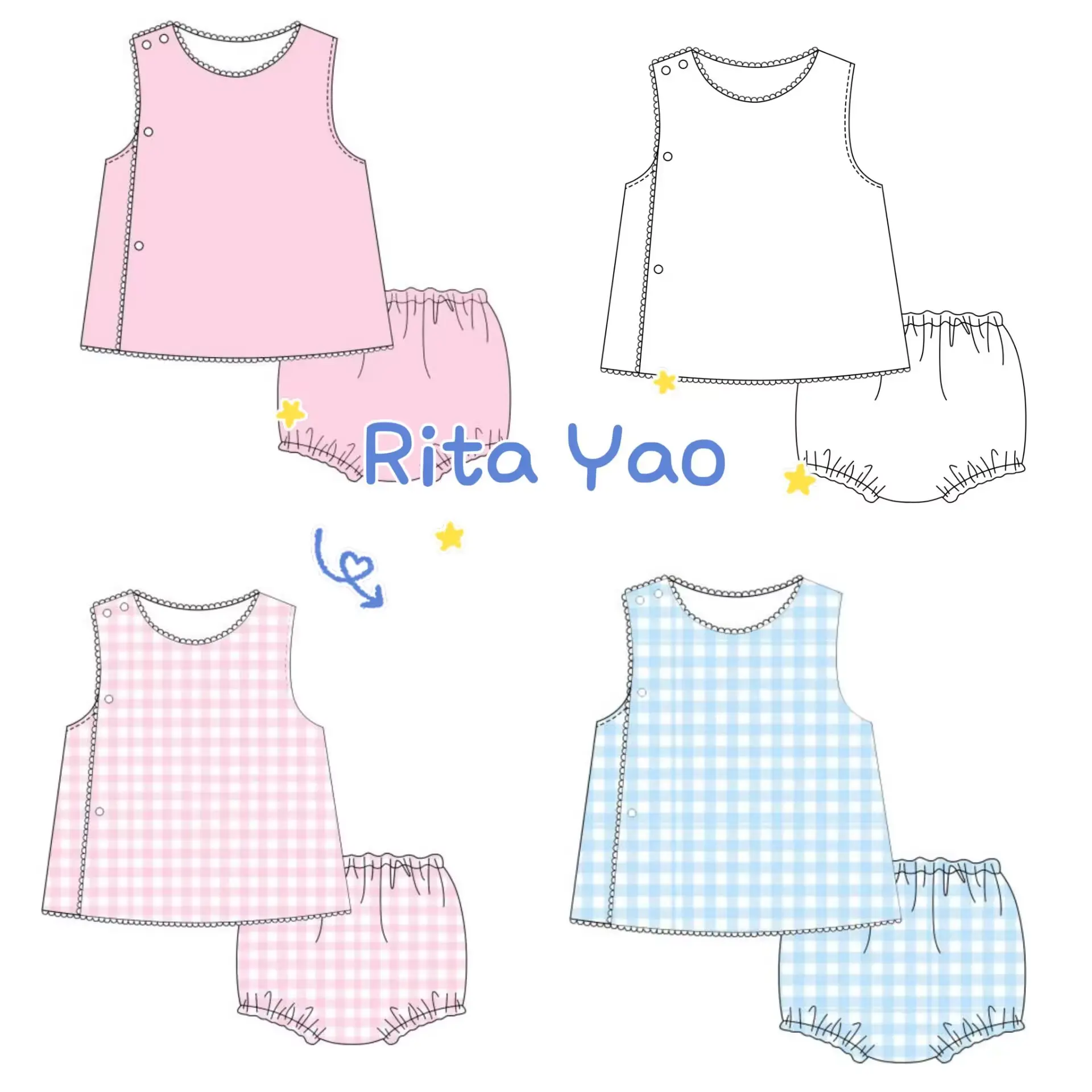 Nuovo arrivo toddle girl picot trim set di abbigliamento estivo 100% camicie da bambina in cotone intrecciato e set di abiti bloomer 2024