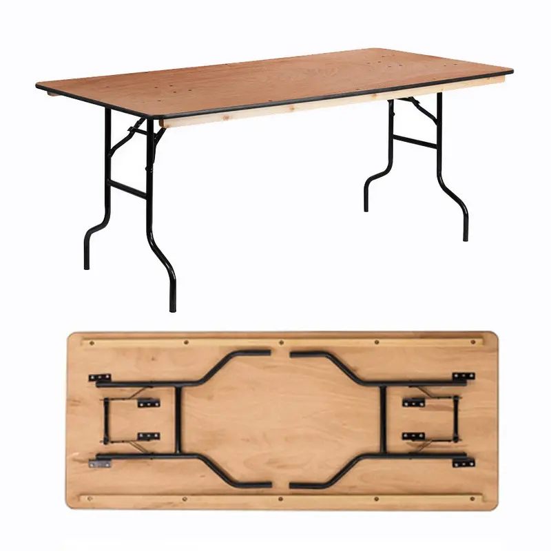 आउटडोर वेडिंग टेबल के लिए एल्यूमिनियम फ्रेम के साथ 6 फीट लंबी टेबल लकड़ी की फोल्डिंग टेबल