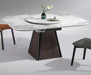 Modern Minimalist Multifunctional <strong>Expandable</strong> Thick White Glossy Rock Slab <strong>Square</strong> Dining <strong>Table</strong> with Rotating Turntable - Product Image 4