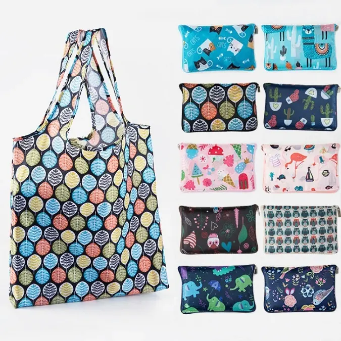 Custom Printed Logo Fold Up Shopping Tote Shoulder Bag Reusable Promotional Oem Low Price Folding Shopping Bag For Supermarket