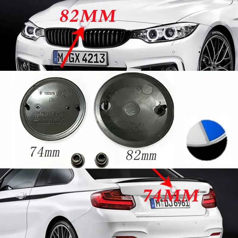 82 mm blau schwarz Motorhaube Front 74 mm hinten Kofferraum Logo Emblem Aufnäher für Bmw E46 E60 E90 E39 E36 E30 F10 F30