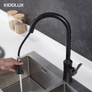 Kidolux Pull Down Out Sprayer Kitchen Sink Faucets ORB Finish Pure Copper <strong>Cheap</strong> Price Single Handle Kitchen Sink Faucet <strong>Mixers</strong> - Product Image 1