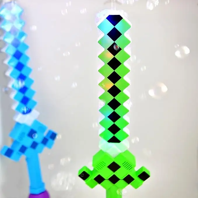 LED Kids Pixel Blowable Bubble Sword Automatic Bubble water Toys Saber Party Games Led Bubble Pixel Sword gun toys