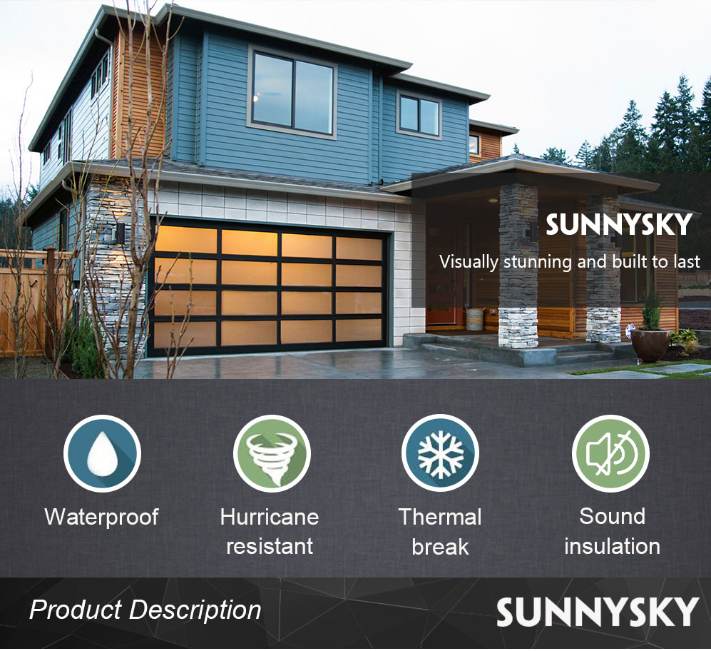Customized glass panel aluminum frame insulated clear glass garage door