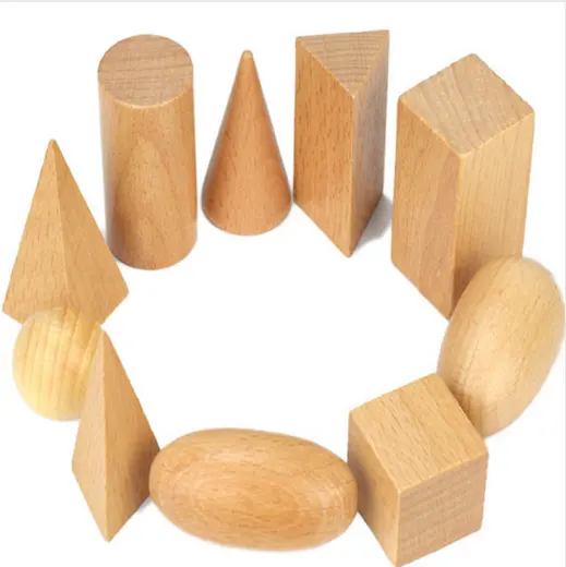 Holz geometrische Feststoffe 3-D-Formen Montessori Lernen Bildung Mathe Spielzeug Ressourcen für Schulheim