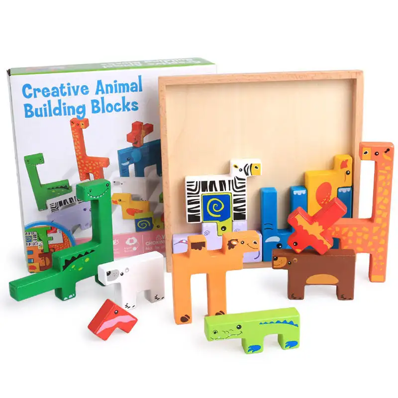 New hottest Children Wooden 3D Animal 3D Jigsaw Puzzle Board Montessori Creative Building Blocks Learning Toys For Kids
