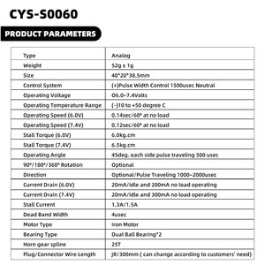 CYS S0060 <strong>Analog</strong> Signal 6.5kg Torque <strong>Servo</strong> for <strong>RC</strong> Model Plane Airplane 1:10 <strong>RC</strong> Car - Product Image 6