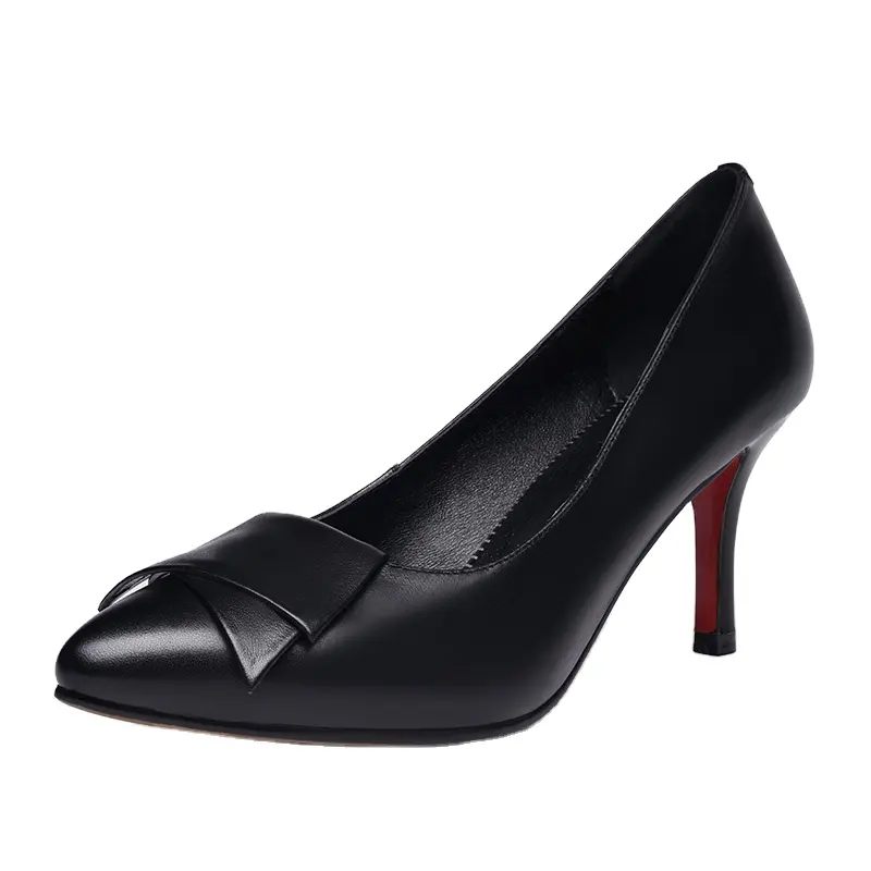 Zapatos de vestir de punta estrecha para mujer, calzado de oficina hecho a mano, de cuero genuino, tacón fino, negro, rosa y azul, talla grande, E022