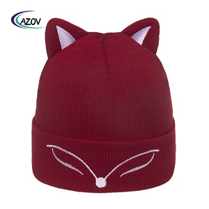 Winter mode Woll mütze Netter Fuchs Ohr Stickerei Ärmel Mütze Männer Frauen Strick mütze
