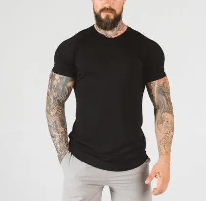 Hochwertige Herren Black Fitness Blank Custom Print Stretch Baumwoll mischung Kontrast Mesh Futter Detail T-Shirt