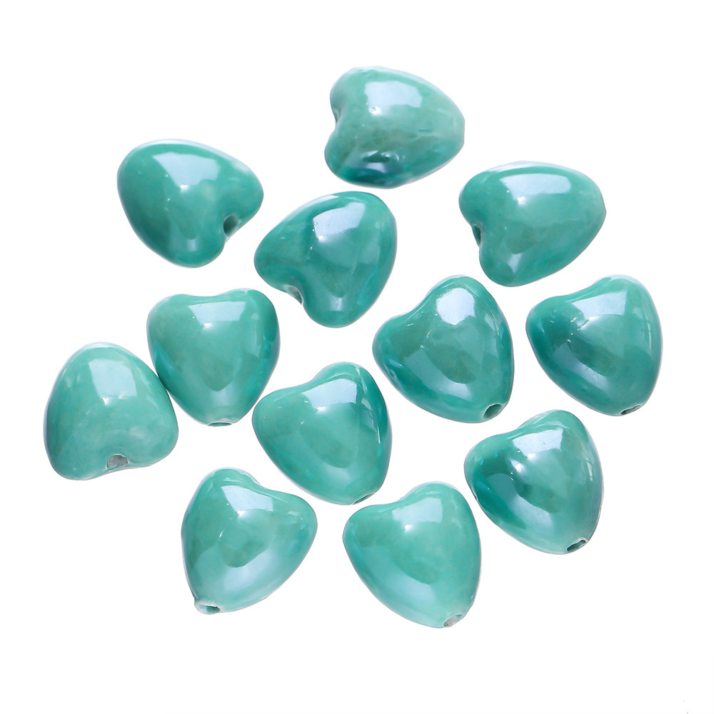 Cuentas de Corazón de Cerámica - Verde Lago