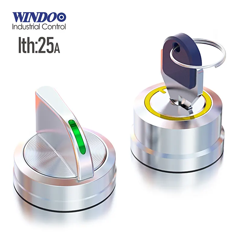 WINDOO 25A22mmセレクターロータリープッシュボタンスイッチ2ギアまたは3ギア3ポジションセルフロッキングノブスイッチLEDライトレッド