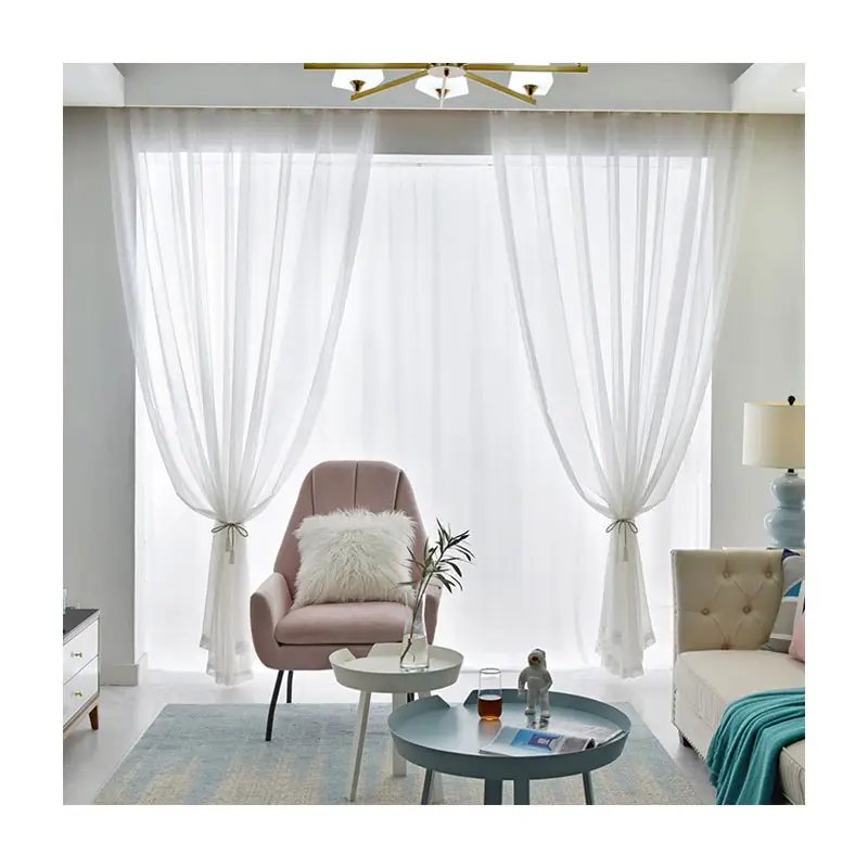 Cortinas opacas de lujo para ventana de dormitorio y sala de estar, diseños de decoración de ventana de poliéster blanco y moderno