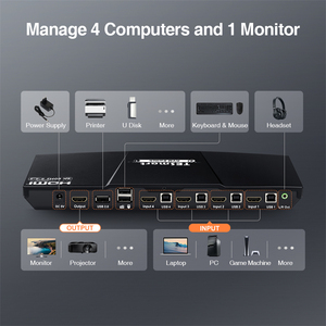 TESmart 4 Port <strong>HDMI</strong> KVM <strong>Switch</strong> with USB 2.0 4K 60HZ 4 <strong>Input</strong> 1 <strong>Output</strong> Support HDCP EDID Multiviewer 4x1 Video KVM <strong>Switches</strong> - Product Image 3