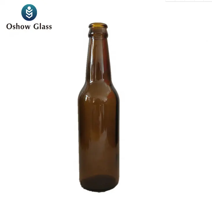 OSHOW, venta al por mayor, 330ml, 330cc, botellas de cerveza de vidrio ámbar, botella de refresco de cuello largo con tapa de corona para vino, vidrio vacío transparente