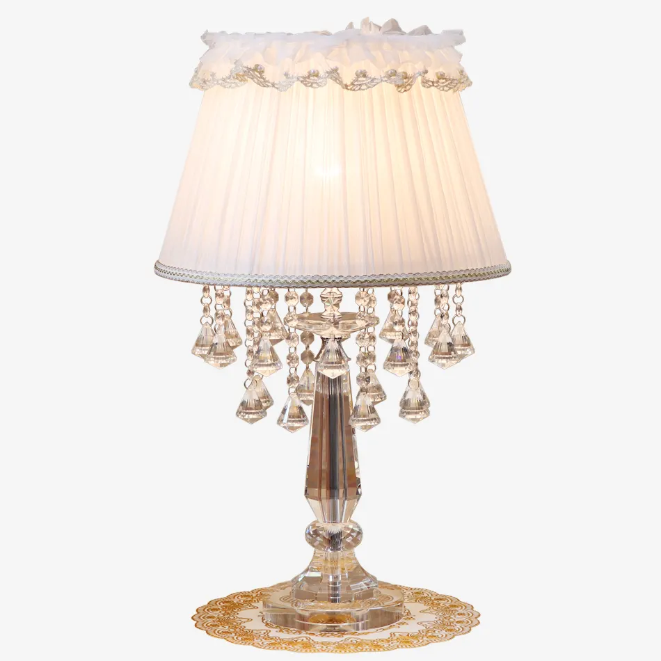 Lámpara de mesa de estilo romántico, candelabro con cuentas de cristal, lámpara de mesa para decoración de dormitorio y hogar, lámpara de vela