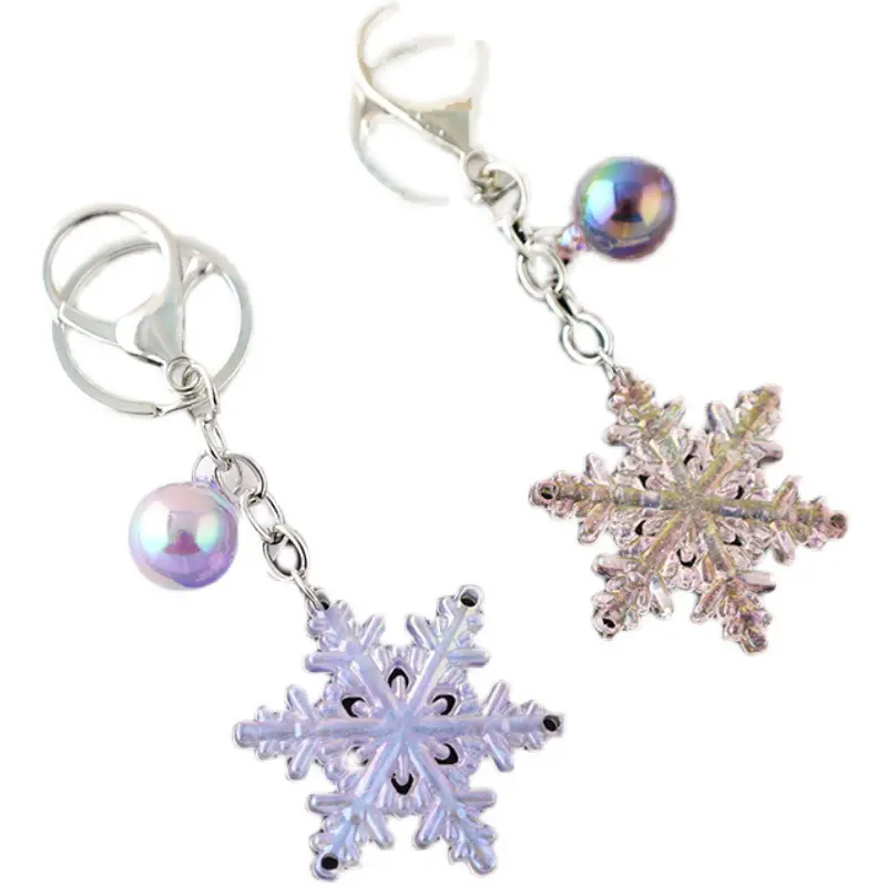 New Christmas Snowflake Acrílico Acessórios Chaveiros Pingente Moda Trinket Para Homens Mulheres Anel Chave Do Carro