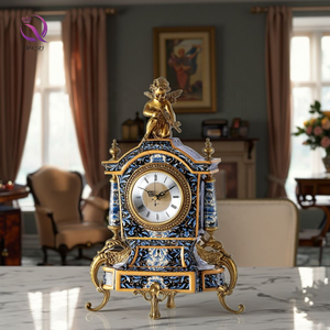 Retro Phong Cách Châu Âu Vàng Brass Thiên Thần Trang Trí Bàn Đồng Hồ Tay Sơn Sứ Bàn Cổ Đồng Hồ Cho Sang Trọng Trang Trí Nội Thất - Product Image 5