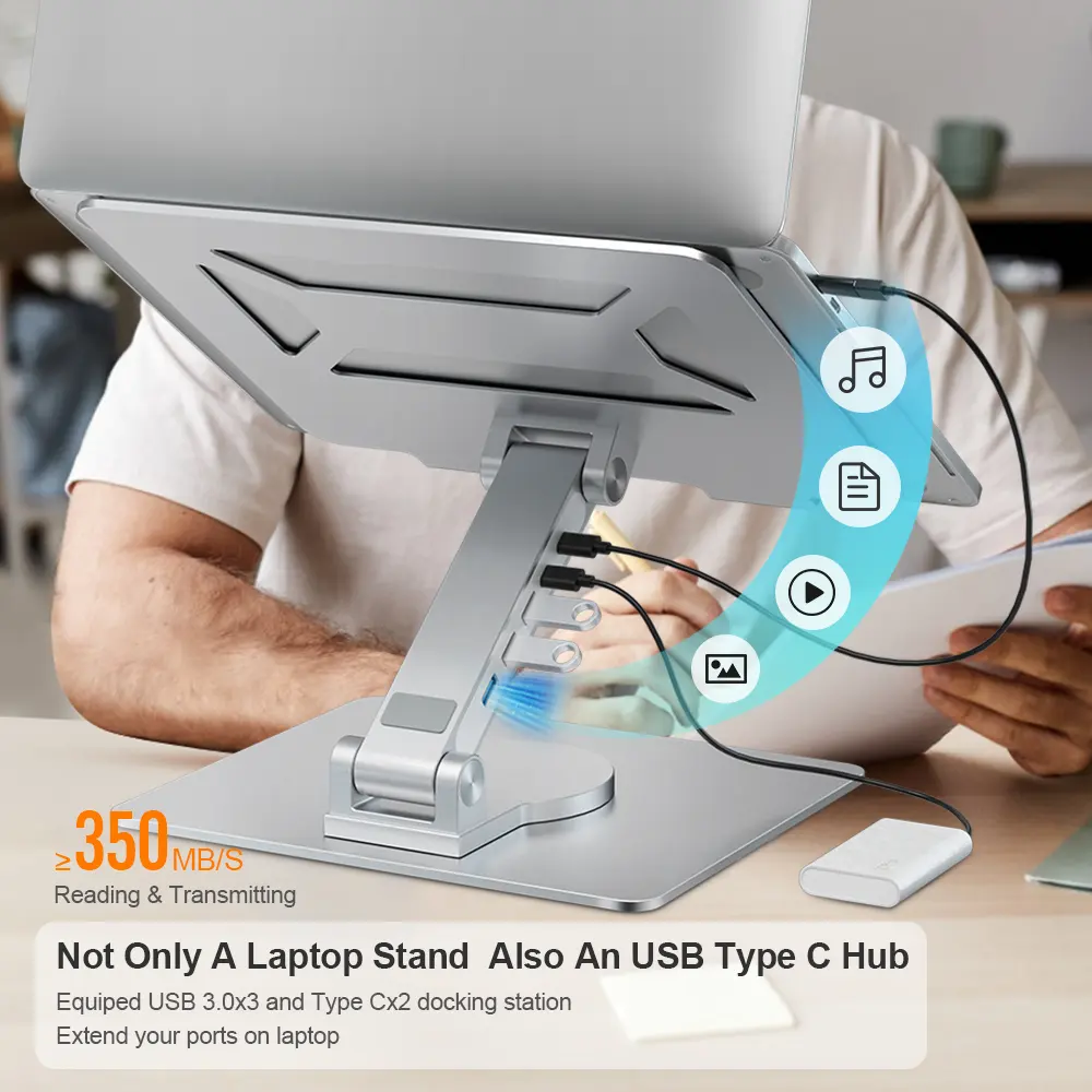 ergonomic metal aluminum notebook bracket base rotating metal foldable holder de lift para dj adjustable laptop stand usb hub