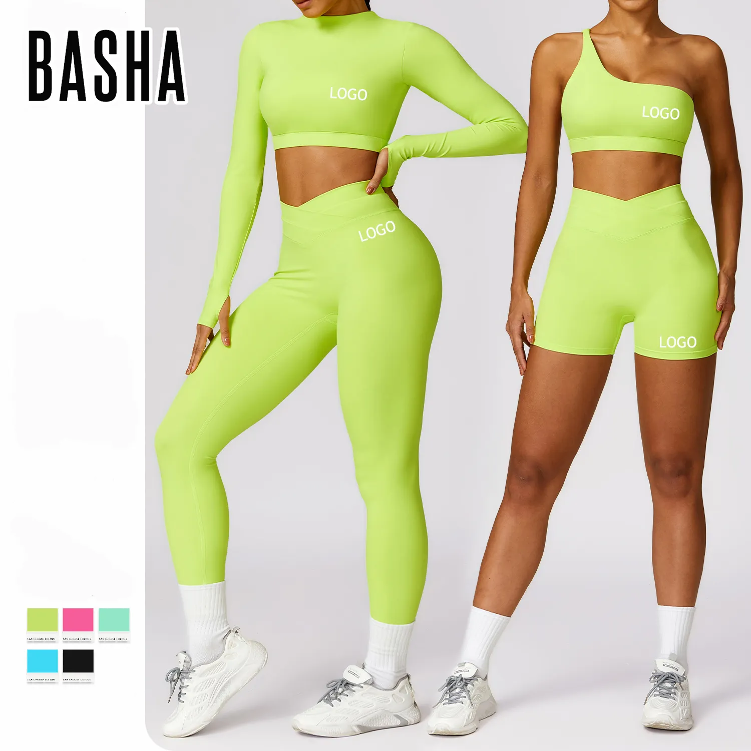 Bashasports אביב חדש מהיר יבש יופי גב יוגה סט שרוולים ארוכים בגדי כושר ריצה צמוד סט ספורט נשים