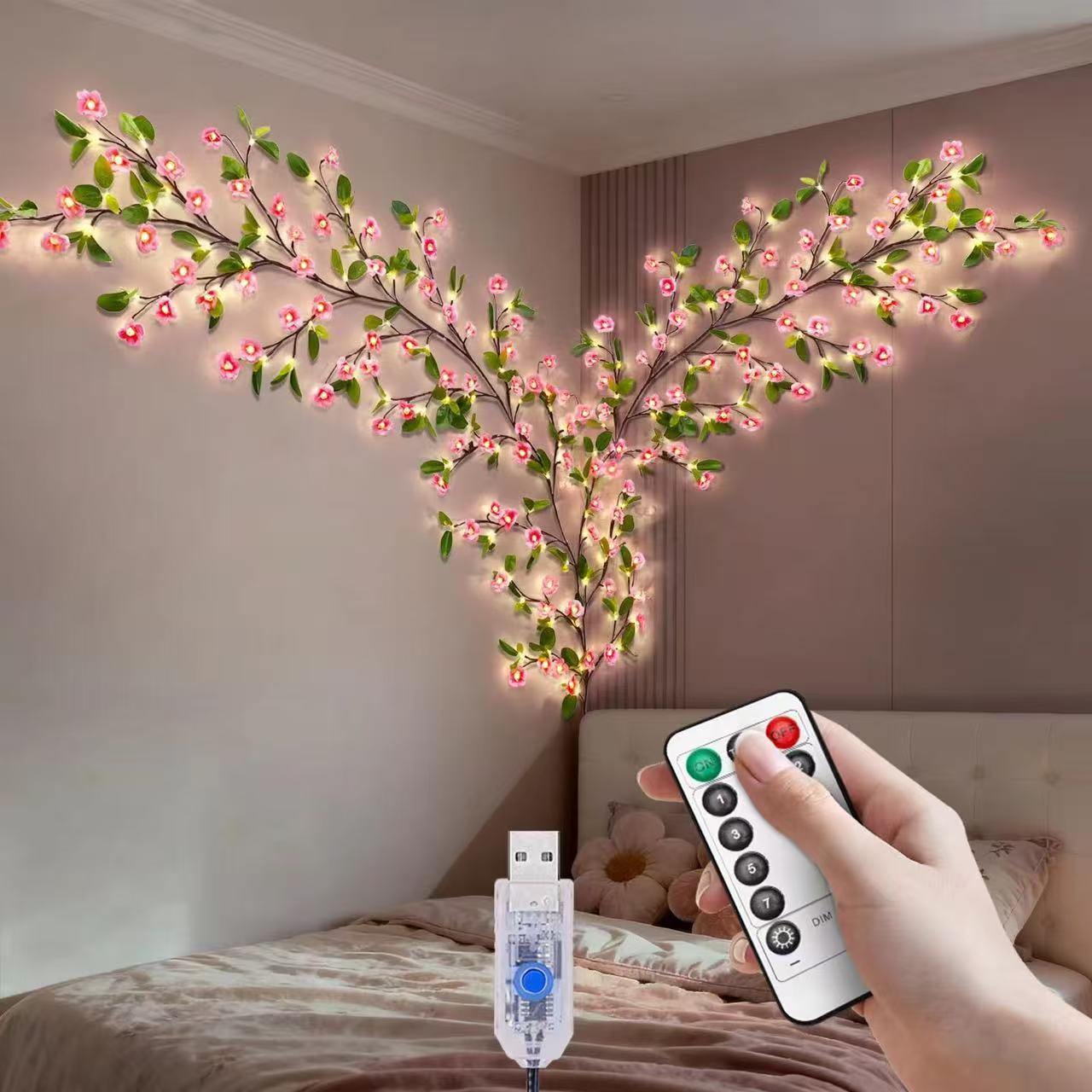 Pink Flower+Green Leaves