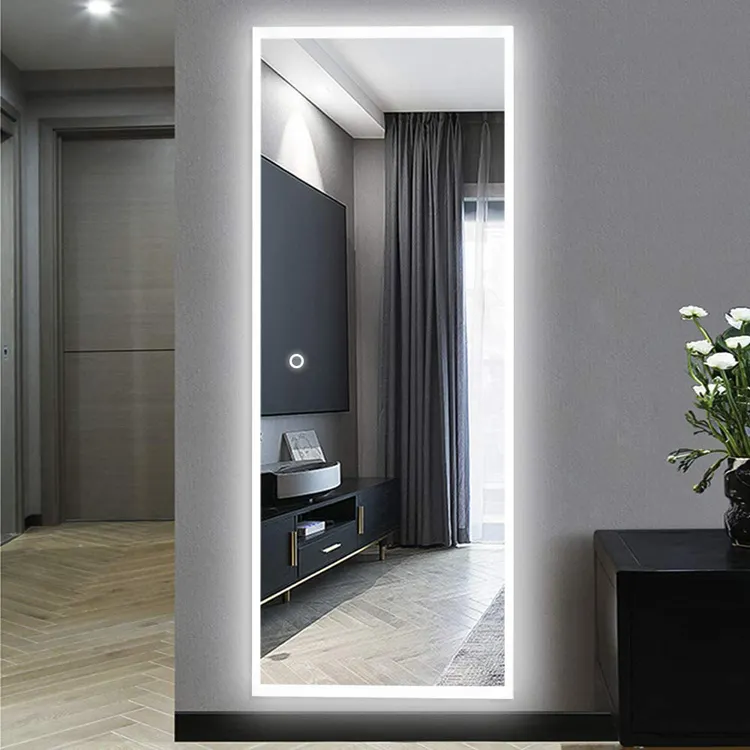 Esquina personalizada sin marco retroiluminado espejo de cuerpo completo montado en la pared luz LED Sensor impermeable baño maquillaje salón uso decorativo