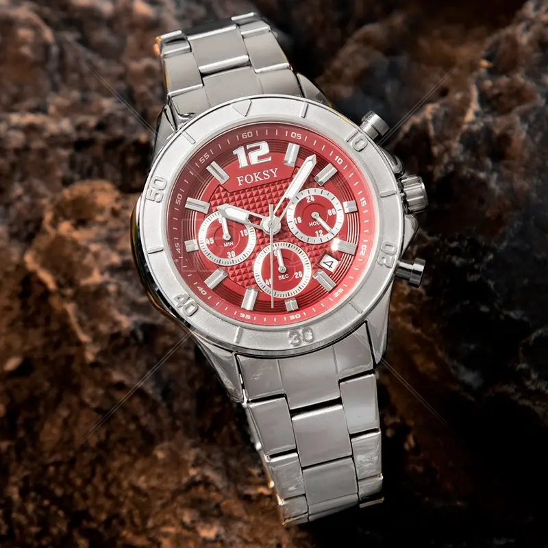 Montre-bracelet chronographe à quartz vintage de marque de luxe en acier inoxydable de conception ronde sport à mouvement analogique rétro pour hommes