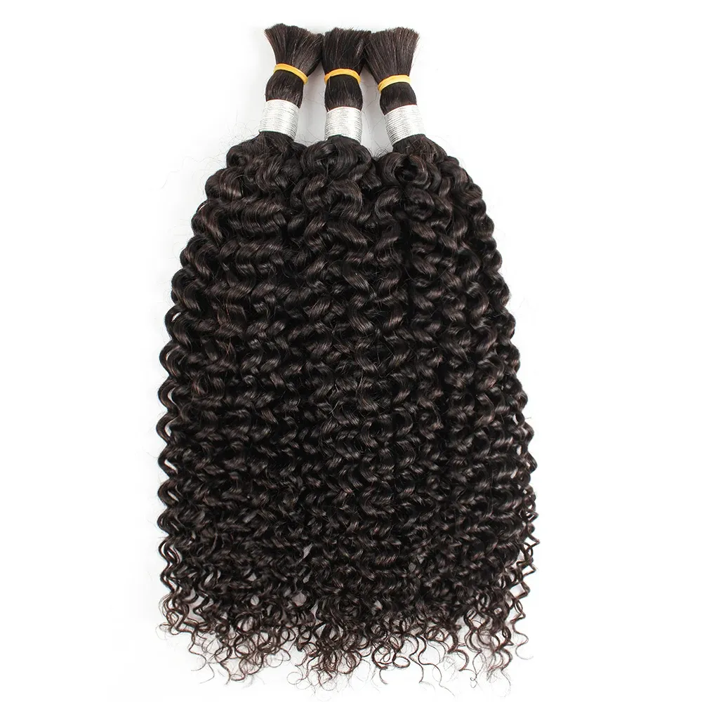 Vendeurs de cheveux en gros Faisceaux vierges brésiliens Extension de cheveux alignés sur les cuticules Sans trame Cheveux humains en vrac afro crépus pour le tressage