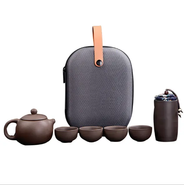earthenware purple sand concentric travel portable ceramic 4 cups teapot gifts tea kettle storage pot cup set for tea gift