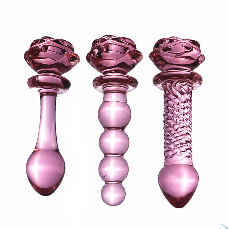 Crystal Rose Pene Glass Hombres Mujeres G-spot Anal Plug Beads Masturbación Expansor erótico Productos de juguetes sexuales para adultos Próstata