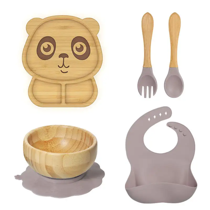 Экологичная бамбуковая присоска, детская посуда, тарелка, вилка, ложка для кормления, Бамбуковая посуда для ребенка