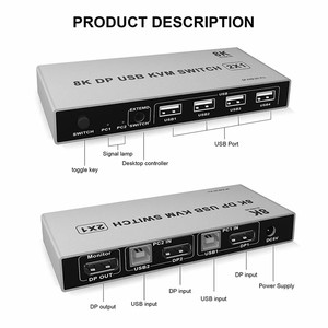 8K Dual-Port DP USB <strong>KVM</strong> <strong>Switch</strong> 2x1 4K@144hz Displayport <strong>1</strong>.4 <strong>KVM</strong> Mouse Keyboard Supported