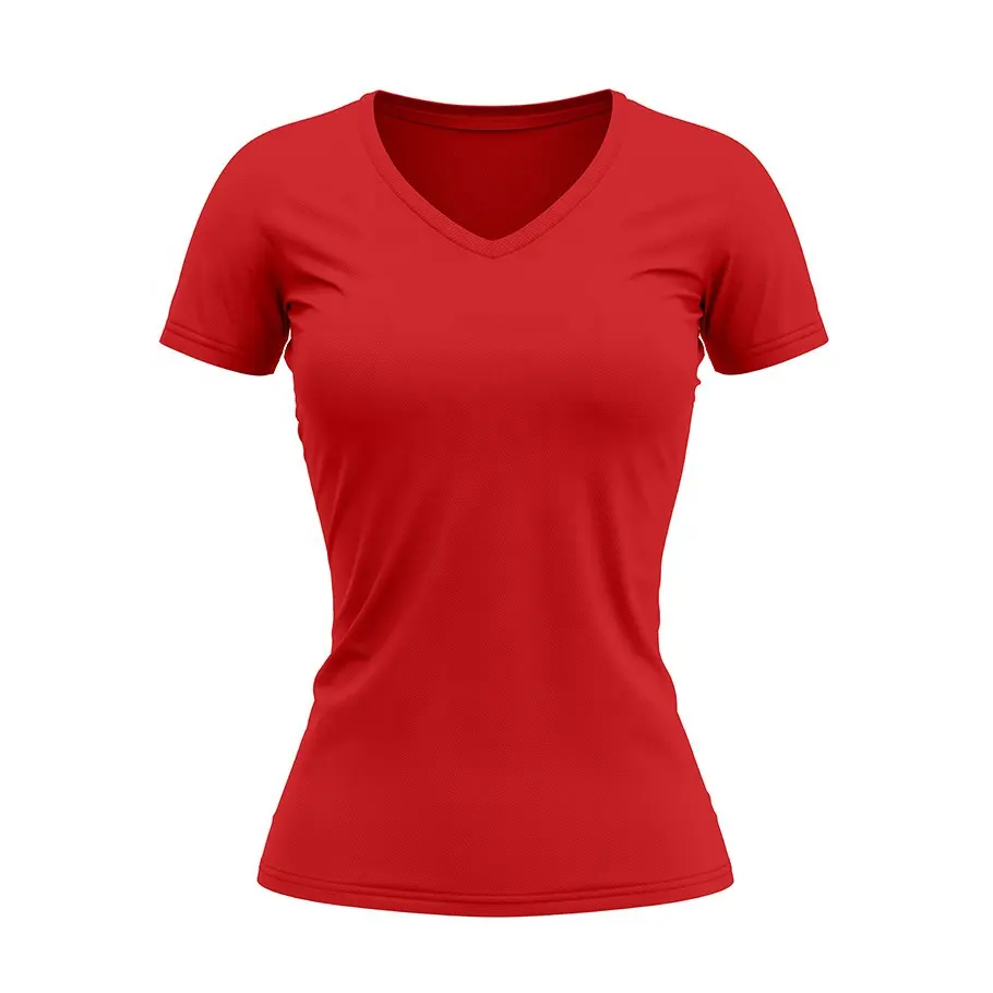 Camiseta feminina com gola v, nova venda de camiseta feminina de algodão com manga curta e decote em v, cor rosa claro