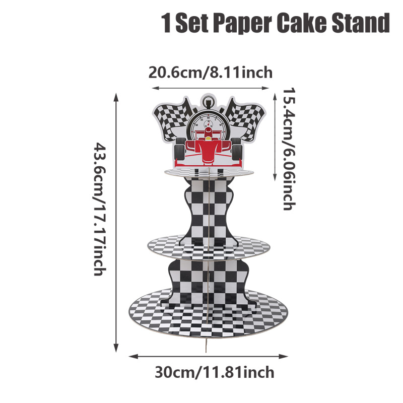 WHITE- racing themed cake stand-1 set