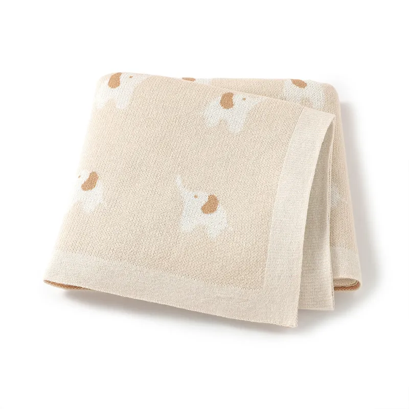 Desain baru Mimixiong penutup tempat tidur kustom selimut rajut selimut bayi pola gajah katun organik untuk musim dingin