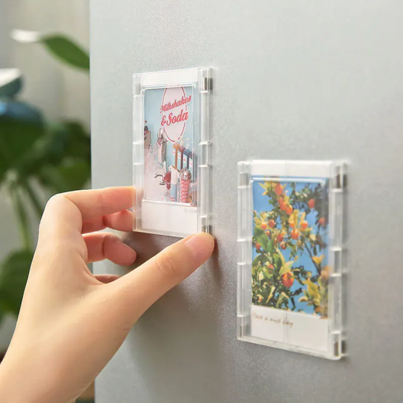 All'ingrosso bianco acrilico magnete frigo personalizzato cornice fotografica con magnete