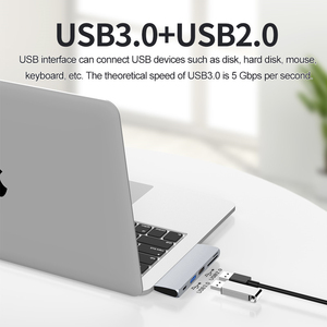 5 em PD 1 <span class=keywords><strong>USB</strong></span>-C Tipo C Adaptador Hub <span class=keywords><strong>com</strong></span> Leitor de Cartão Portas <span class=keywords><strong>USB</strong></span> para Macbook iPad Huawei Tipo de Carga C Dispositivos