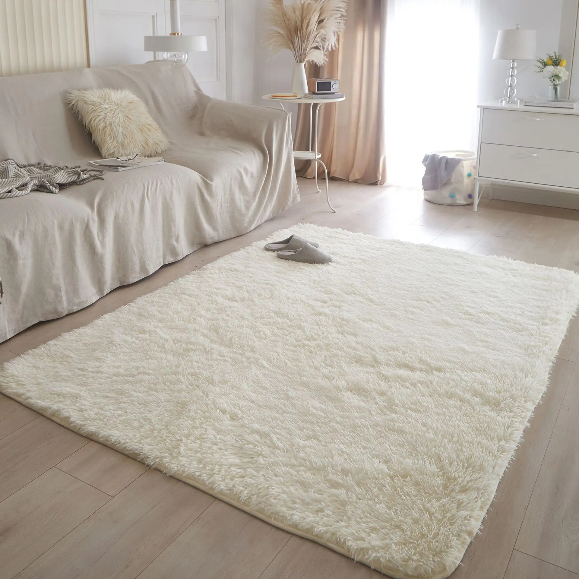 Necessario per la decorazione d'interni tappeto Shag di lusso tappeto da pavimento in tinta unita antiscivolo in peluche PV per camera da letto
