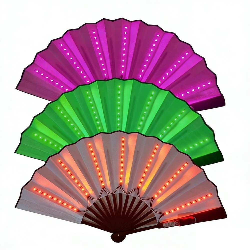 Custom Logo Wholesale RGB LED Light Up Folding Hand Fan