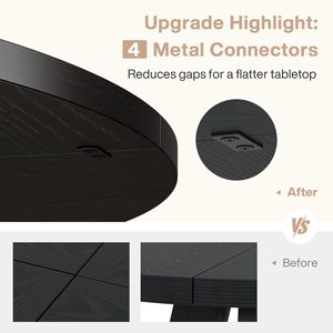 4-6人圆形餐桌，47英寸带木质基座的餐桌，黑色餐桌咖啡桌 - Product Image 3