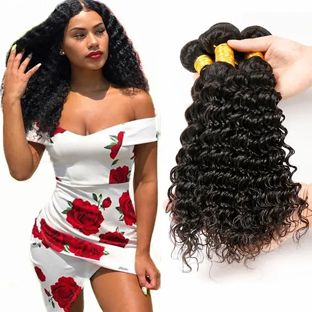 Extensiones de Cabello brasileño al por mayor, extensión de cabello humano virgen brasileño remy 100, tejido de cabello humano brasileño rizado profundo