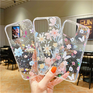 レトロフローラルフラワー透明キラキラ電話ケースiPhone15 14 11 12 13 Pro Max XR XS Max 78 Plus SE Bling Soft TPU Cover - Product Image 3