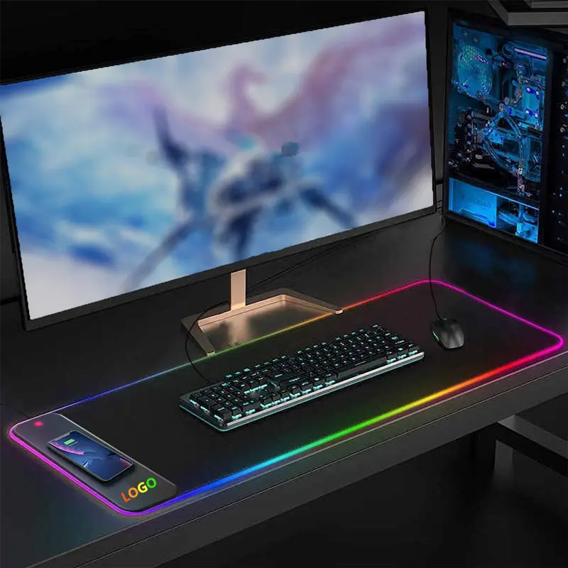 15W kablosuz şarj RGB aydınlık fare şarj edici ped telefon oyun Mousepad masaüstü bilgisayar dizüstü bilgisayar ince Mat