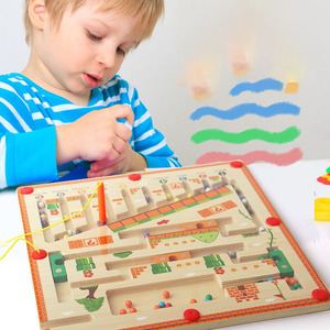 教育的な子供たちの色と数の迷路のカウントを学ぶホットセール木製パズルアクティビティボード - Product Image 3